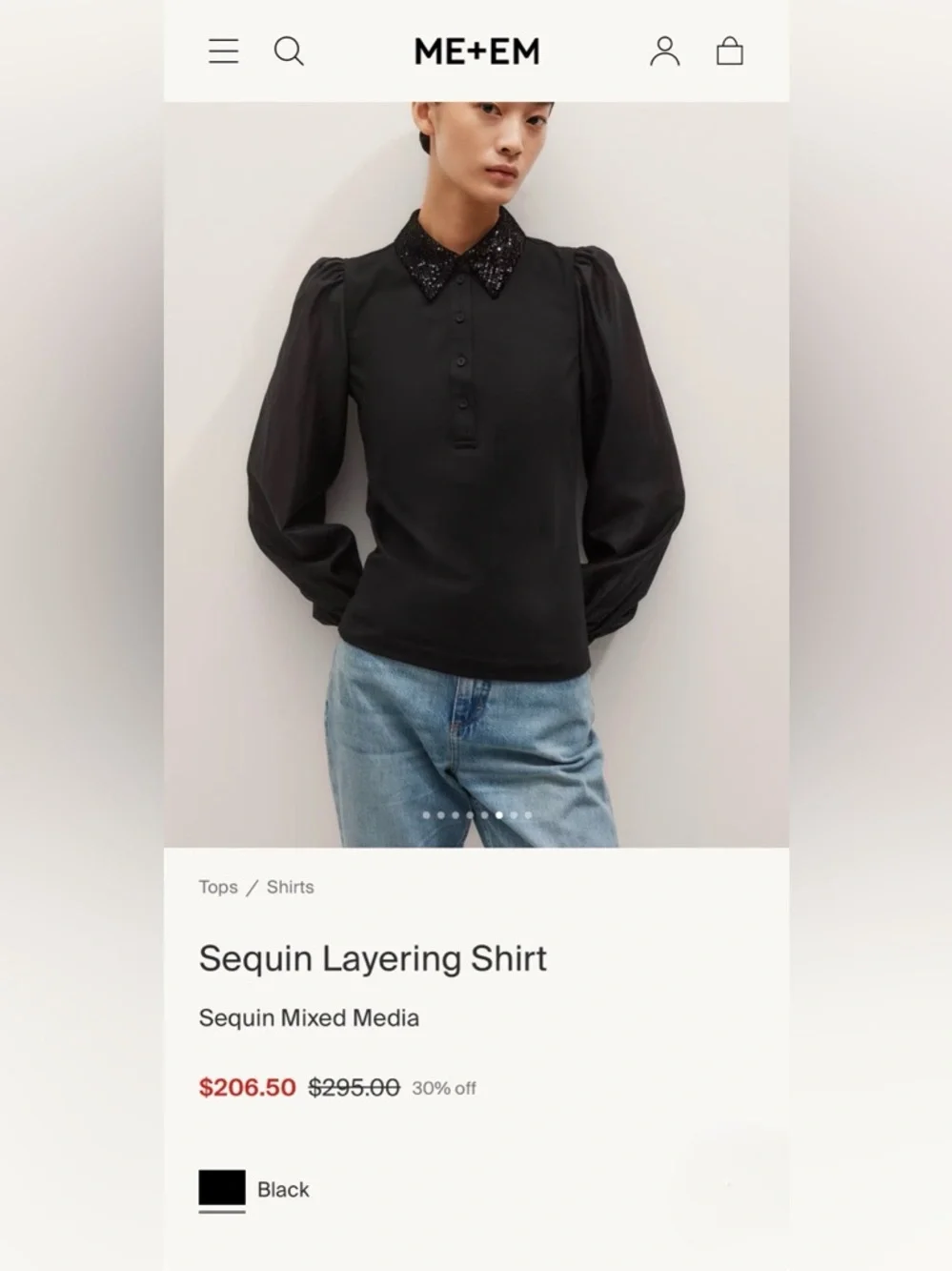 ME+EM Sequin Mixed Media Layering Shirt - Black Sz 12 - Picture 2 of 16